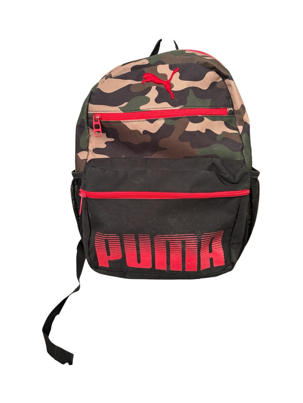Puma Camo Backpack with Black Base and Red Accents